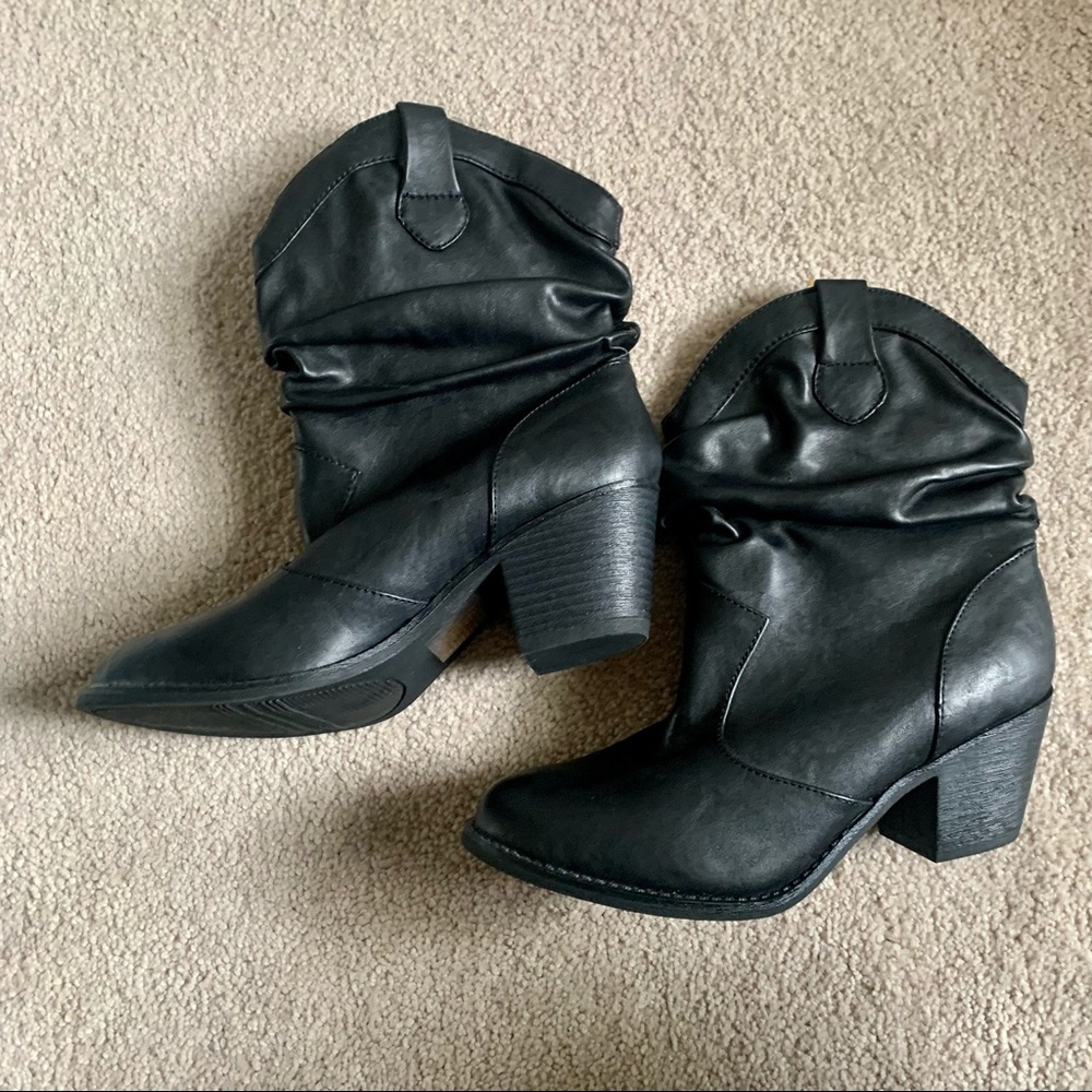 Mudd Womens Western Cowboy Boots Black Cuban Heel Mid Calf Low Pull Size 8